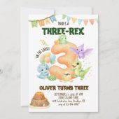 Drie-Rex Dinosaur Cute Dino 3e Verjaardag Kaart (Voorkant)