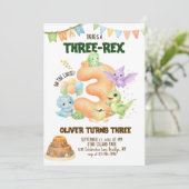 Drie-Rex Dinosaur Cute Dino 3e Verjaardag Kaart (Staand voorkant)