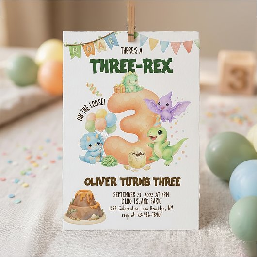 Drie-Rex Dinosaur Cute Dino 3e Verjaardag Kaart