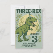 Drie Rex Dinosaur Greenery Birthday Kaart (Voorkant)