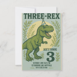 Drie Rex Dinosaur Greenery Birthday Kaart