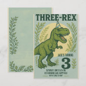 Drie Rex Dinosaur Greenery Birthday Kaart (Voorkant / Achterkant)
