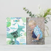 Drie Rex Dinosaur Greenery Birthday Kaart (Staand voorkant)