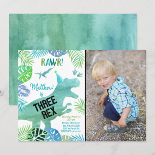 Drie Rex Dinosaur Greenery Birthday Kaart