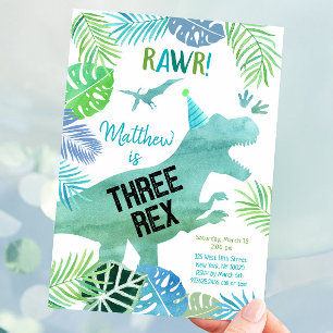 Drie Rex Dinosaur Greenery Birthday Kaart