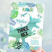 Drie Rex Dinosaur Greenery Birthday Kaart