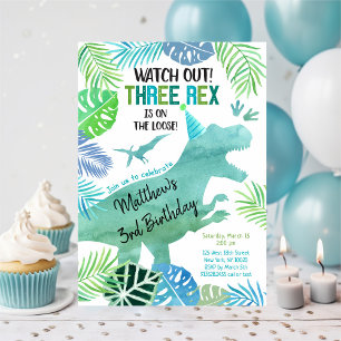 Drie Rex Dinosaur Greenery Birthday Kaart