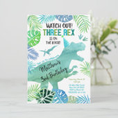 Drie Rex Dinosaur Greenery Birthday Kaart (Staand voorkant)