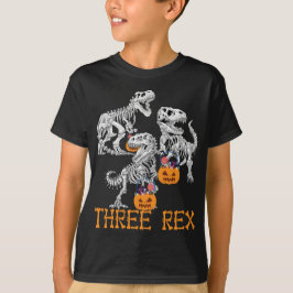 Drie Rex Dinosaur Skeleton 3 jaar oude Halloween T-shirt