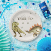 Drie-Rex Dinosaur T-rex 3de Verjaardag Papieren Bordje (Feest)