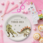 Drie-Rex Dinosaur T-rex 3de Verjaardag Papieren Bordje (Feest)