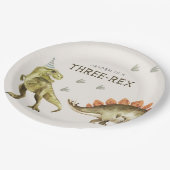 Drie-Rex Dinosaur T-rex 3de Verjaardag Papieren Bordje (Gekanteld)