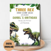 Drie Rex Dinosaur Uitprintbare verjaardagsuitnodig Kaart