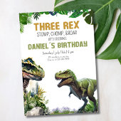 Drie Rex Dinosaur Uitprintbare verjaardagsuitnodig Kaart