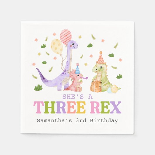 Drie Rex Dinosaur Verjaardag Servet (Voorkant)