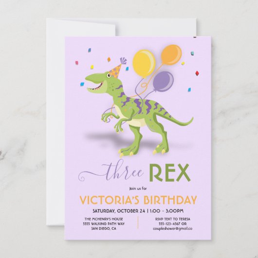 Drie Rex Dinosaur Verjaardagsfeestje Kaart (Voorkant)