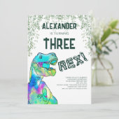 Drie Rex Dinosaur Verjaardagsfeestje Kaart (Staand voorkant)