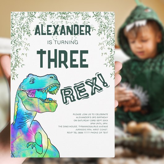 Drie Rex Dinosaur Verjaardagsfeestje Kaart