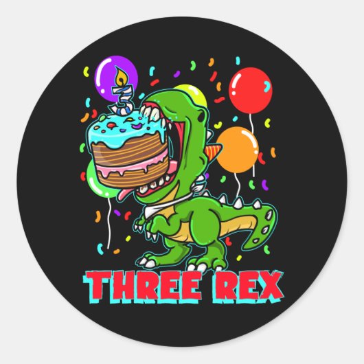 Drie Rex dinosaurus 3 jaar Dinofan Ronde Sticker (Voorkant)
