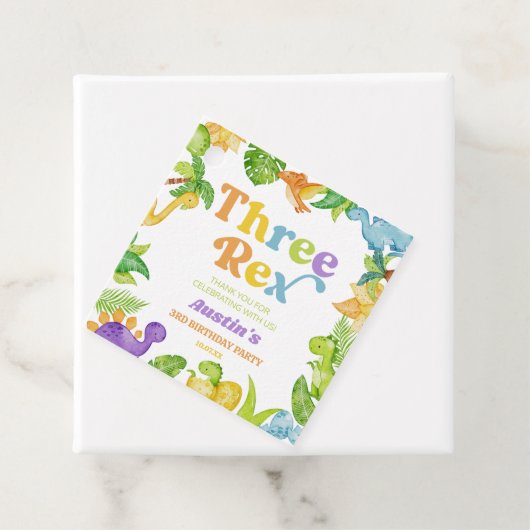 Drie Rex Dinosaurus 3e Derde Verjaardagsfeest Bedankjes Labels (In situ)