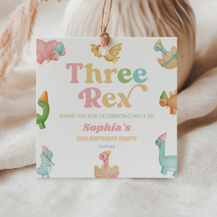 Drie Rex Dinosaurus 3e Derde Verjaardagsfeest Bedankjes Labels