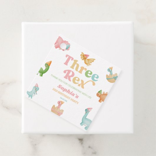 Drie Rex Dinosaurus 3e Derde Verjaardagsfeest Bedankjes Labels (In situ)