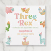 Drie Rex Dinosaurus 3e Derde Verjaardagsfeest Bedankjes Labels (Achterkant)