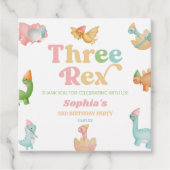 Drie Rex Dinosaurus 3e Derde Verjaardagsfeest Bedankjes Labels (Voorkant)