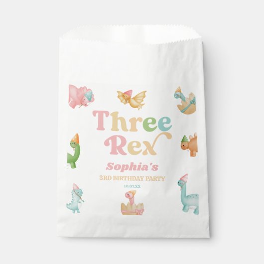 Drie Rex Dinosaurus 3e Derde Verjaardagsfeest Bedankzakje (Voorkant)