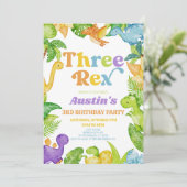 Drie Rex Dinosaurus 3e Derde Verjaardagsfeest Kaart (Staand voorkant)