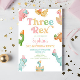 Drie Rex Dinosaurus 3e Derde Verjaardagsfeest Kaart