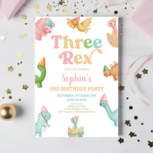 Drie Rex Dinosaurus 3e Derde Verjaardagsfeest Kaart