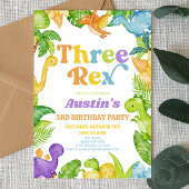 Drie Rex Dinosaurus 3e Derde Verjaardagsfeest Kaart
