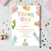 Drie Rex Dinosaurus 3e Derde Verjaardagsfeest Kaart