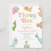 Drie Rex Dinosaurus 3e Derde Verjaardagsfeest Kaart (Voorkant)