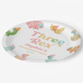 Drie Rex Dinosaurus 3e Derde Verjaardagsfeest Papieren Bordje (Gekanteld)