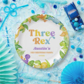 Drie Rex Dinosaurus 3e Derde Verjaardagsfeest Papieren Bordje (Feest)