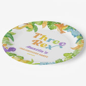 Drie Rex Dinosaurus 3e Derde Verjaardagsfeest Papieren Bordje (Gekanteld)