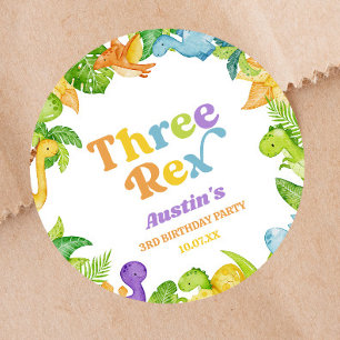 Drie Rex Dinosaurus 3e Derde Verjaardagsfeest Ronde Sticker