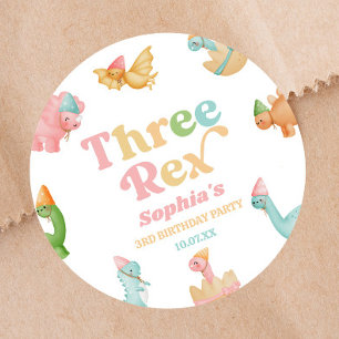 Drie Rex Dinosaurus 3e Derde Verjaardagsfeest Ronde Sticker