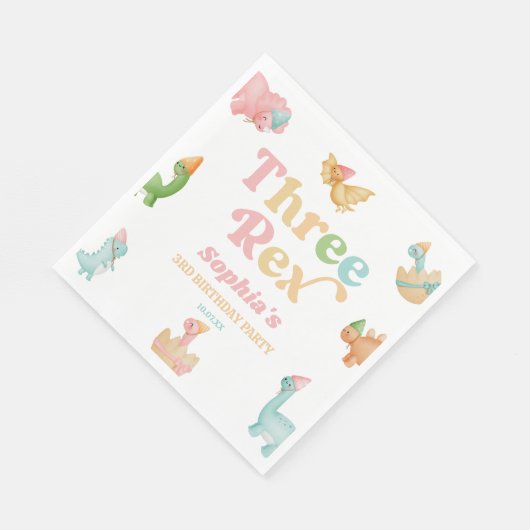 Drie Rex Dinosaurus 3e Derde Verjaardagsfeest Servet (Hoek)