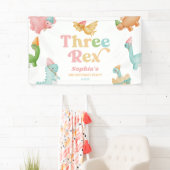 Drie Rex Dinosaurus 3e Derde Verjaardagsfeest Spandoek (Insitu)