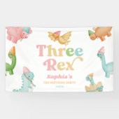Drie Rex Dinosaurus 3e Derde Verjaardagsfeest Spandoek (Horizontaal)