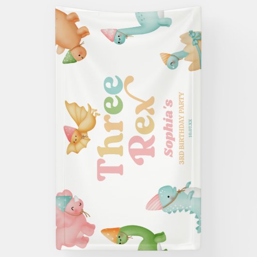 Drie Rex Dinosaurus 3e Derde Verjaardagsfeest Spandoek (Verticaal)