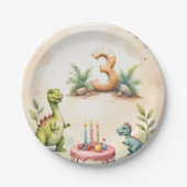 Drie-Rex Dinosaurus 3e Verjaardag Paper Borden Papieren Bordje (Voorkant)