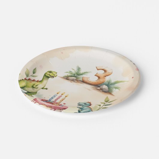 Drie-Rex Dinosaurus 3e Verjaardag Paper Borden Papieren Bordje (Gekanteld)