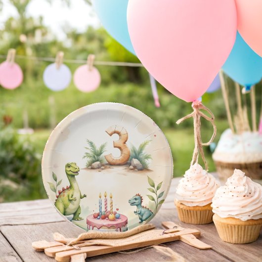 Drie-Rex Dinosaurus 3e Verjaardag Paper Borden Papieren Bordje