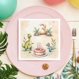 Drie-Rex Dinosaurus 3e Verjaardag Papier Servet