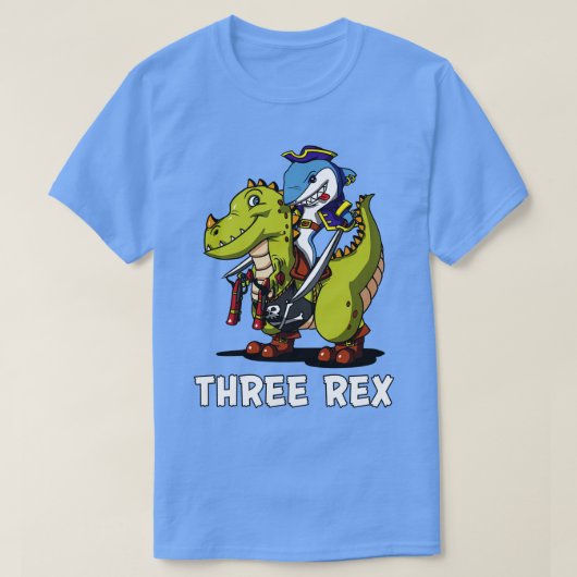 Drie Rex Dinosaurus 3e Verjaardag Party Pirate T-shirt (Design voorkant)