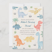 Drie Rex Dinosaurus 3e Verjaardag uitnodiging (Voorkant)